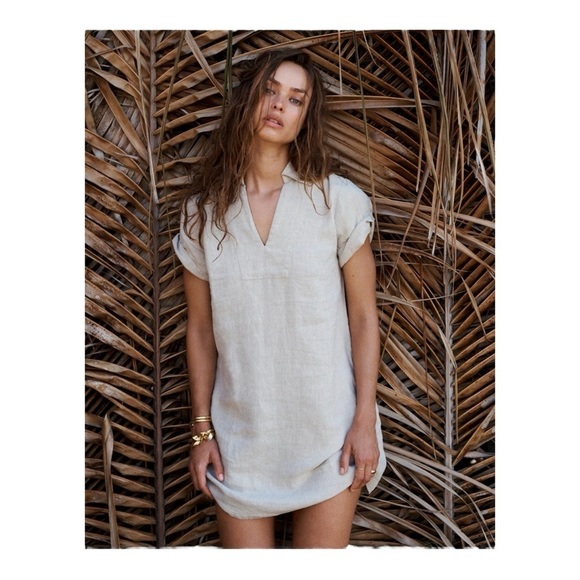 Madewell V-Neck Mini Dress in 100% Linen NWT - Picture 1 of 8